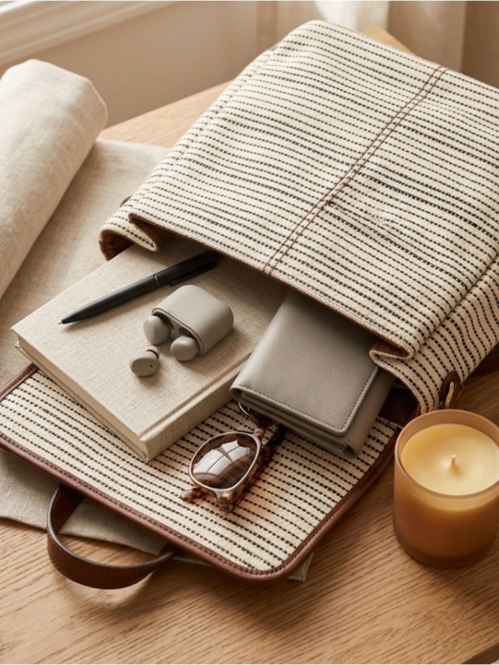 Fossil Megan Small Striped Canvas & Leather Mini Backpack Purse